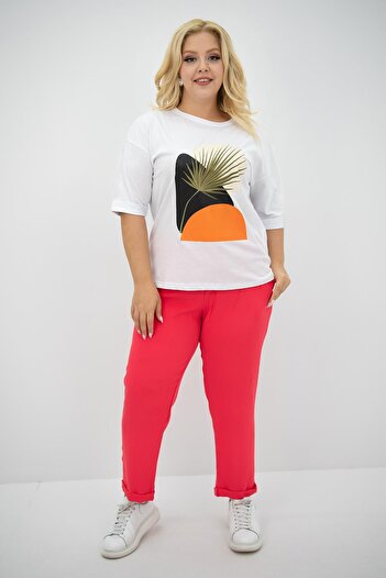Koza Butik Σετ γυναικείο μπλουζάκι Plus Size - Με λεπτομέρεια εκτύπωσης 8105-24