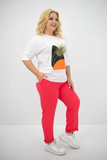 Koza Butik Σετ γυναικείο μπλουζάκι Plus Size - Με λεπτομέρεια εκτύπωσης 8105-24