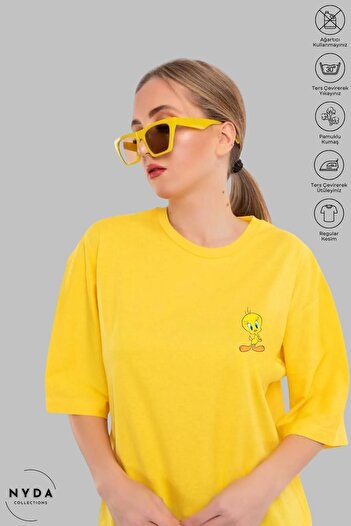 Nyda Collections Μπλουζάκι Unisex Crew Neck Tweety με εμπριμέ βαμβακερό κοντό μανίκι