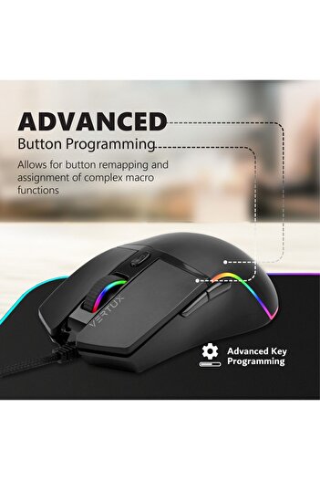 VERTUX Oyuncu Mouse Gecikmesiz Hassas Oyun Özel Led Işıklı 6.400 Dpı - Argon