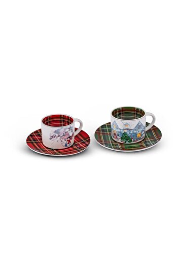 Karaca New Year Plaid 230 ml Teacup for 2 People