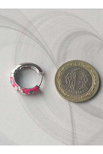 Siya Silver Silver Colored Pink Flower Patterned Earrings