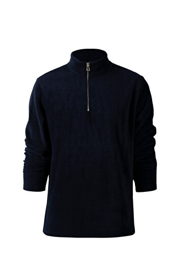 Terapi Men Lacivert Yarım Fermuarlı Regular Kalıp Dik Yaka Polar Sweatshirt