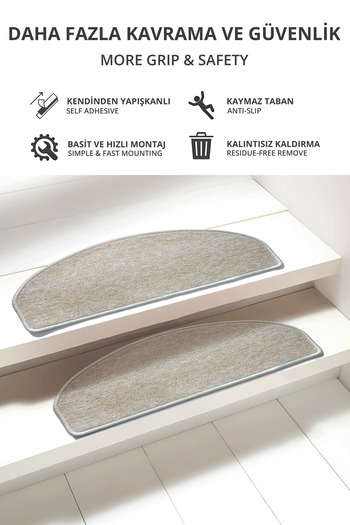 Stepmat 16 Pieces Beige Economic Curl Carpet Mat - Half Moon Step and Ladder