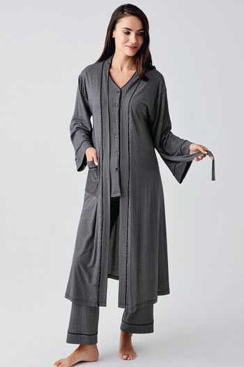 Artış Flexible Viscous Maternity Pajamas and Dressing Gown Set - Long Sleeve, Buttoned 15307