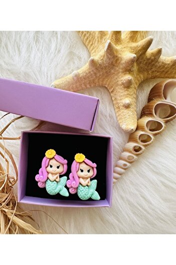 1PARÇAMAVİ Mermarid mermaid screw pinch clip children's earrings - no piercing earrings