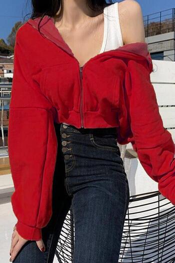 Toum Red Long Sleeve Zip Crop Cardigan - Blunt Streetwear