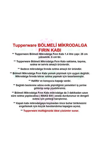 Tupperware Bölmeli Mikrodalga Fırın Isıtma Kabı 1.4 Lt Mikro Tabak