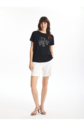LC Waikiki Γυναικείο T-Shirt LCW - Crew λαιμόκοψη και εμπριμέ σχέδιο