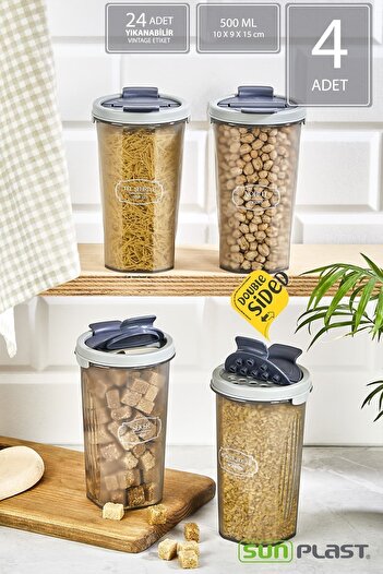 Sunplast 4-Piece Storage Container Set - Leak Proof Ergonomic Double Sided Lid - Anthracite Food Container - 500ML