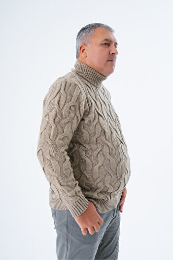 Trist Star Men's Mink Turtleneck Brass Knitwear Sweater - Large Size Trist-2118