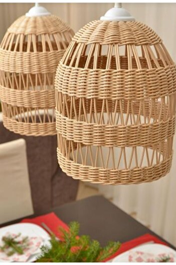 DEKORATTAN Rattan Kafes Bambu Hasır Avize