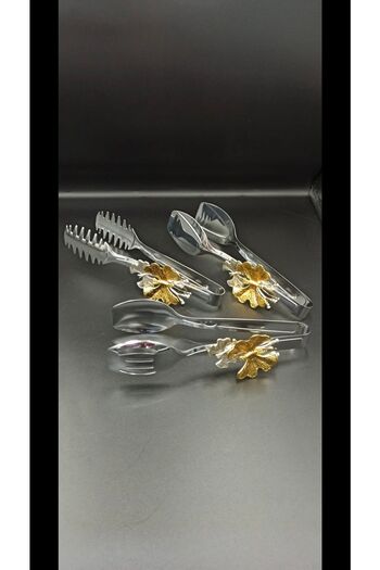 Elzem Decorative Set of 3 Stainless Steel Tongs Serving Tongs Luxury Presentation