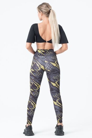 vawensea Women's High Waist Recovery Geometric Patterned Sports Leggings Yellow (LARGE SIZE)