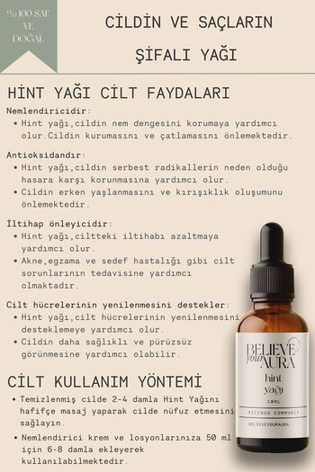 Believe Your Aura Hint Yağı - %100 Saf Ve Doğal Cilt Ve Saç Bakım Yağı - Castor Oil - 10 ml