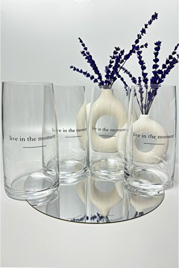 homence Live In The Moment Printed Glass Water and Soft Drink Glass Set 460 ml 4 Pieces