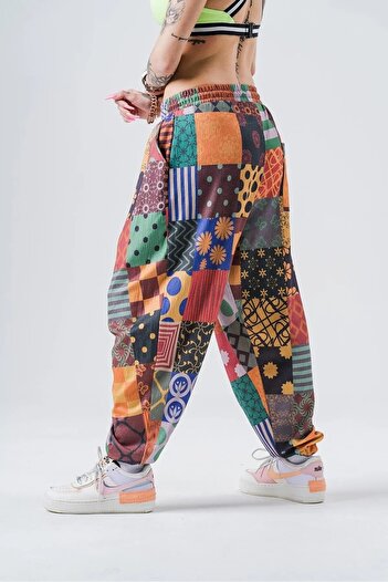 Namaste Vintage Retro model beli ve paçası lastikli unisex şalvar pantolon (Kalın kumaş)