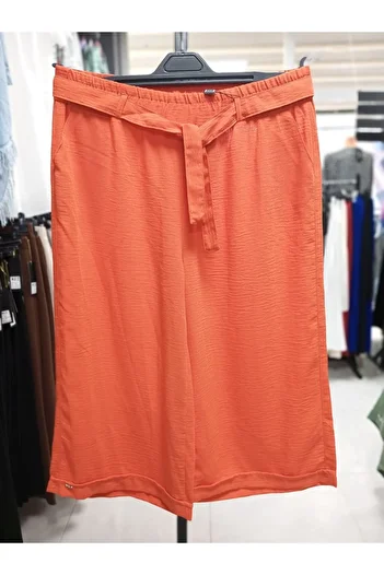 AKŞEN GİYİM Large Size Cotton-Linen Skirt Trousers - 90 cm Length, Crested Double Leg