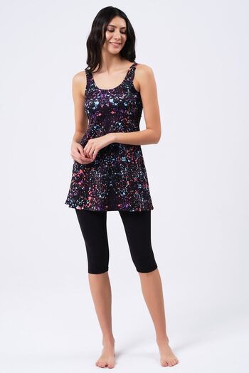 vawensea Women's Tights Colorful Polka Dot Patterned Dress Swimsuit Black (with Chest Pad)