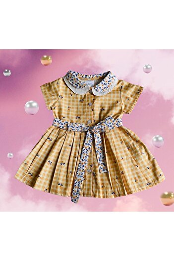bediş baby clothes Collared Baby Girl and Child Belted Pleated Dress 6/9/12/18/24 months