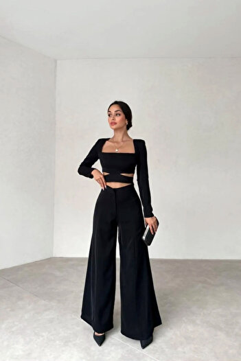 munora butik Laser Cut Upward Waist Black Suit