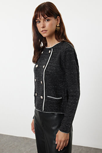 Trendyol Collection Double-breasted Black Knitwear Cardigan - TWOAW25HI00062