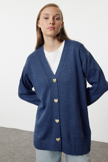 Trendyol Modest InDigo Knitwear CardDigan - Heart Button, TCTAW25TH00012