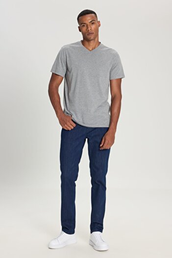 AC&Co / Altınyıldız Classics Men's Cotton V-Neck Dark Gray Melange Slim Fit Slim Fit T-Shirt