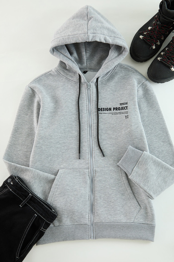 Trendyol Collection Сірий меланжевий світшот з капюшоном Slogan Regular Fit TMNAW23SW00227