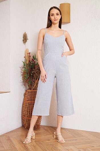 Darlin Moda Women's Blue Striped Jumpsuit Dm4000