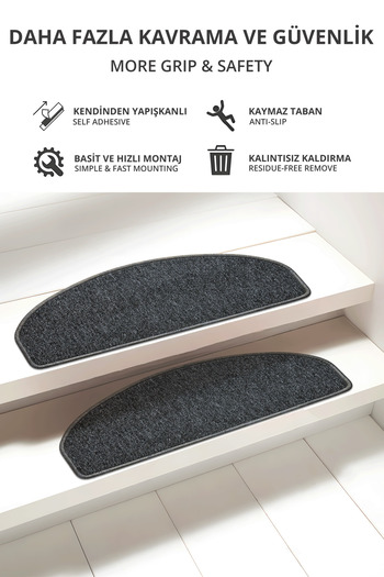 Stepmat Anthracite 16-Piece Economical Half Moon Curl Step and Stair Mat