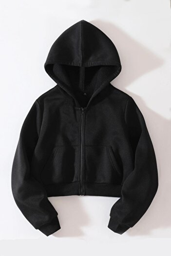 Toum Black Crop Cardigan - Zippered, Long Sleeve, Blunt Streetwear