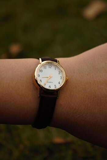QUARTZ Marka Vintage Deri Kordon Yuvarlak Klasik Minimal Kol Saati