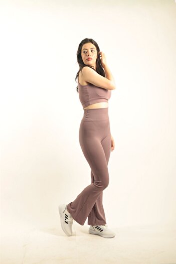 VERA LİFE High Waist Ribbed SPanish Leg Tights and Crop Set