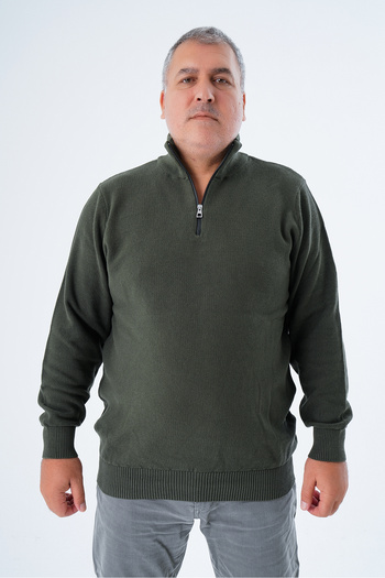 Trist Star Men's Khaki Knitwear Sweater - Stand Collar, Zippered, 100% Cotton - Trist-2113