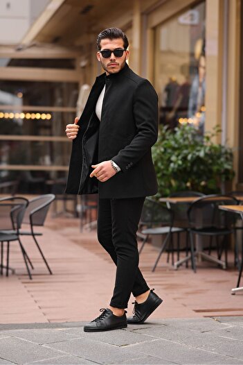 Mero Life Ανδρικό κοντό κασμιρένιο παλτό Μαύρο Slim Cut New Season