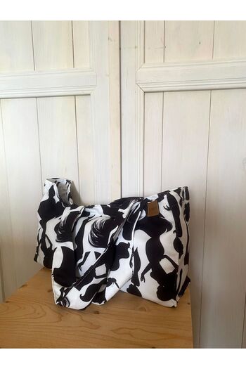 LUNAFEL Silhouette Patterned Gusseted Cloth Handbag and Shoulder Bag - Medium Size