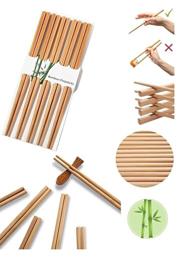 bizimevde 10 Pairs - 20 Pcs Organic Bamboo Chopsticks, China-Korea-Japanese-Fern-East Chopstick