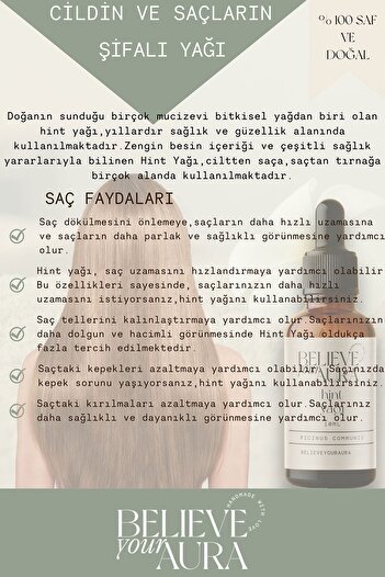 Believe Your Aura Hint Yağı - %100 Saf Ve Doğal Cilt Ve Saç Bakım Yağı - Castor Oil - 10 ml