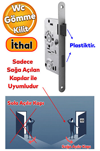Badem10 Pvc Wooden Door - Wc Bathroom Mortise with Lock Left and Barrel Free Lock Without Cylinder