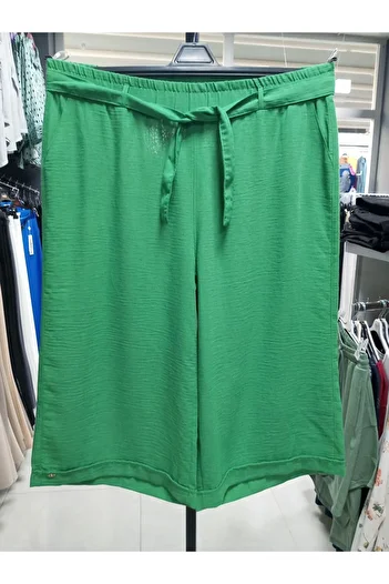 AKŞEN GİYİM Large Size Cotton-Linen Skirt Trousers - 90 cm Length, Crested Double Leg