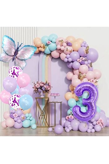 DÜVENCİ TİCARET MOR RAKAMLI KELEBEK FOLYOLU BALON ZİNCİR SET