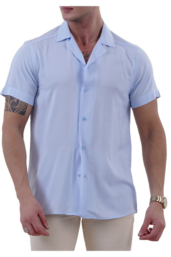Exve Exclusive Light Blue Viscose Hawaiian Shirt - Breathable, Comfortable Fit, Short Sleeve