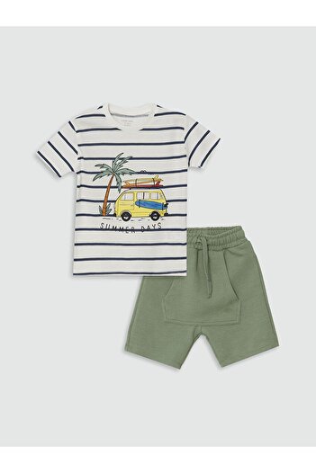 LC Waikiki Lcw Crew Neck Striped Baby Boy T-Shirt and Shorts Set of 2