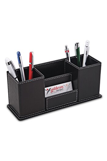 SEDEF SİLVER Office Desktop Leather Pen Holder and Accessory - Multi-compartment Organizer