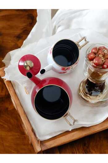 Emiva Home Enamel Red Teapot Set - Gold Plated Chrome Accessory