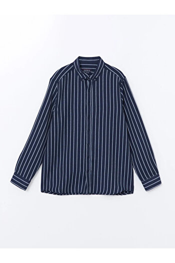 LC Waikiki LCWAIKIKI Classic Lacivert Çizgili Slim Fit Uzun Kollu Çizgili Armürlü Erkek Gömlek