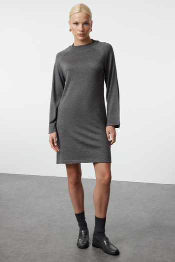 Trendyol Collection Anthracite Mini Knitwear Cotton Dress - TWOAW25EL00044