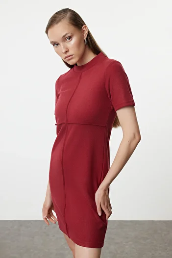 Trendyol Collection Dark Red A-line Mini Knitted Dress - Thessaloniki/Knitwear Look TWOAW24EL00149