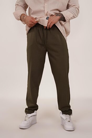 SCSARVİN Khaki Linen Trousers - Crystal Design Tb